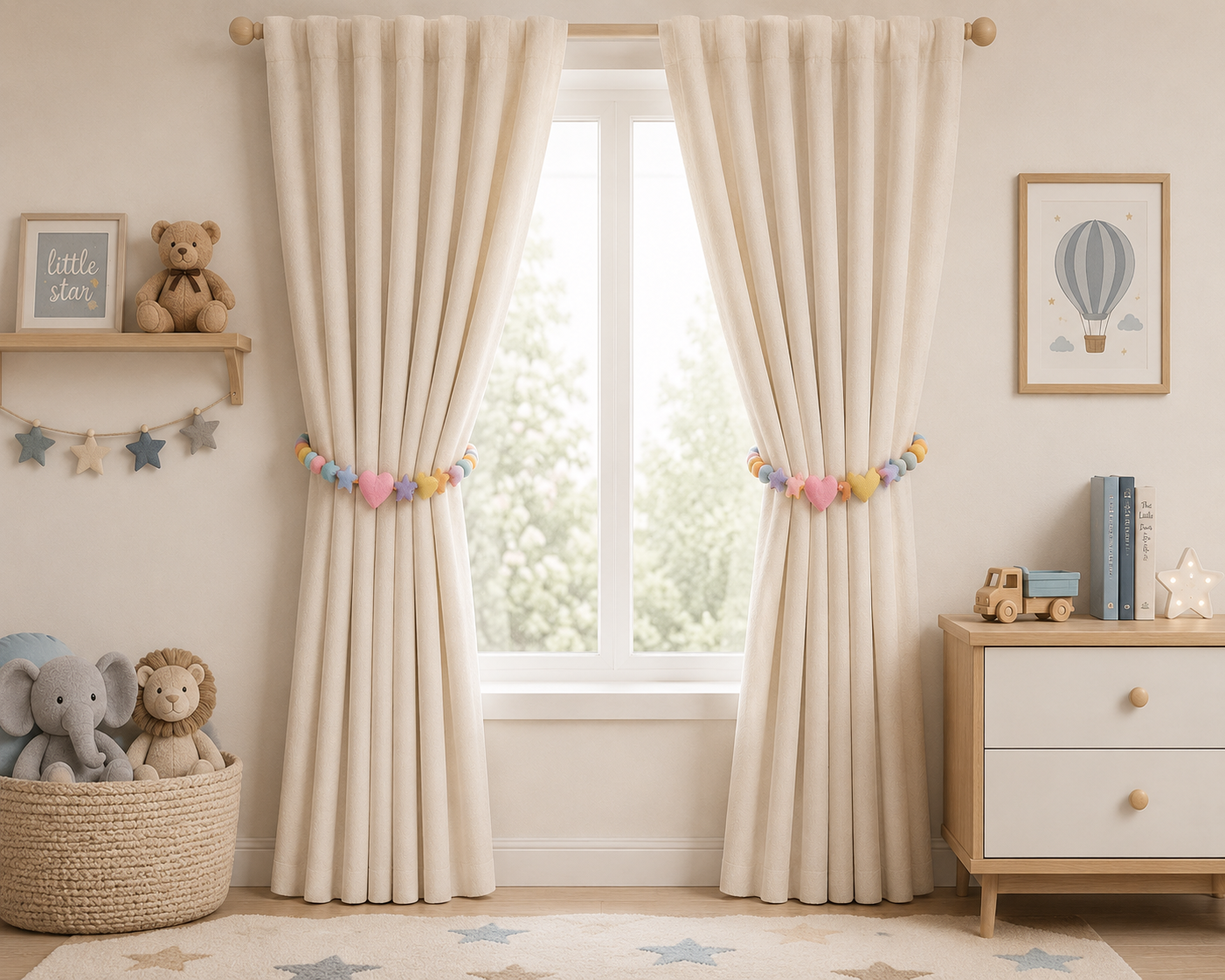Star & Hearts Curtain Tie Pair