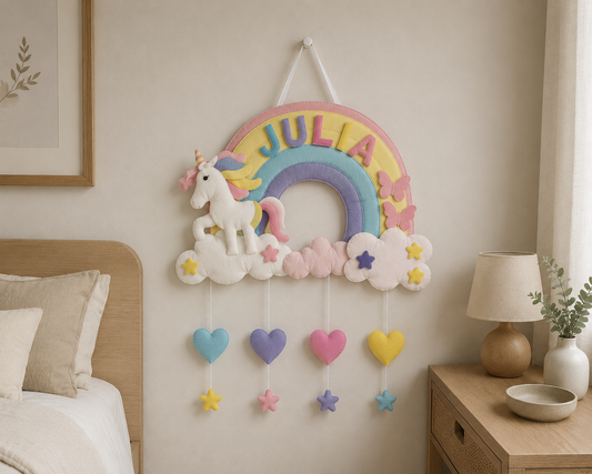 Rainbow Unicorn Dreams Personalised Wall Hanging