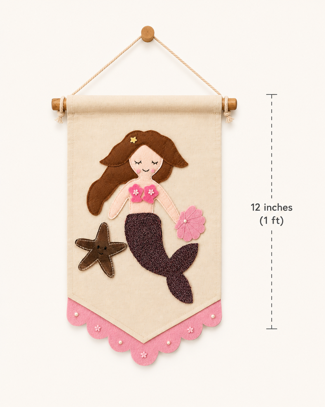 Handcrafted mermaid girls room decor wall hanging pebbles and patches