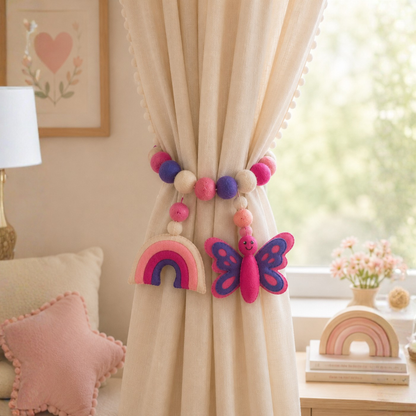 Rainbow & Butterfly Curtain Tie Pair