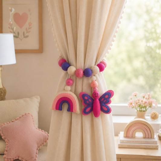 Rainbow & Butterfly Curtain Tie Pair