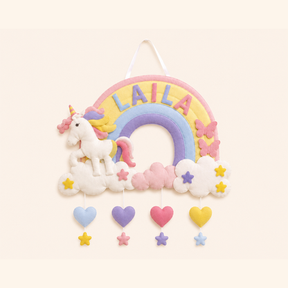 Rainbow Unicorn Dreams Personalised Wall Hanging