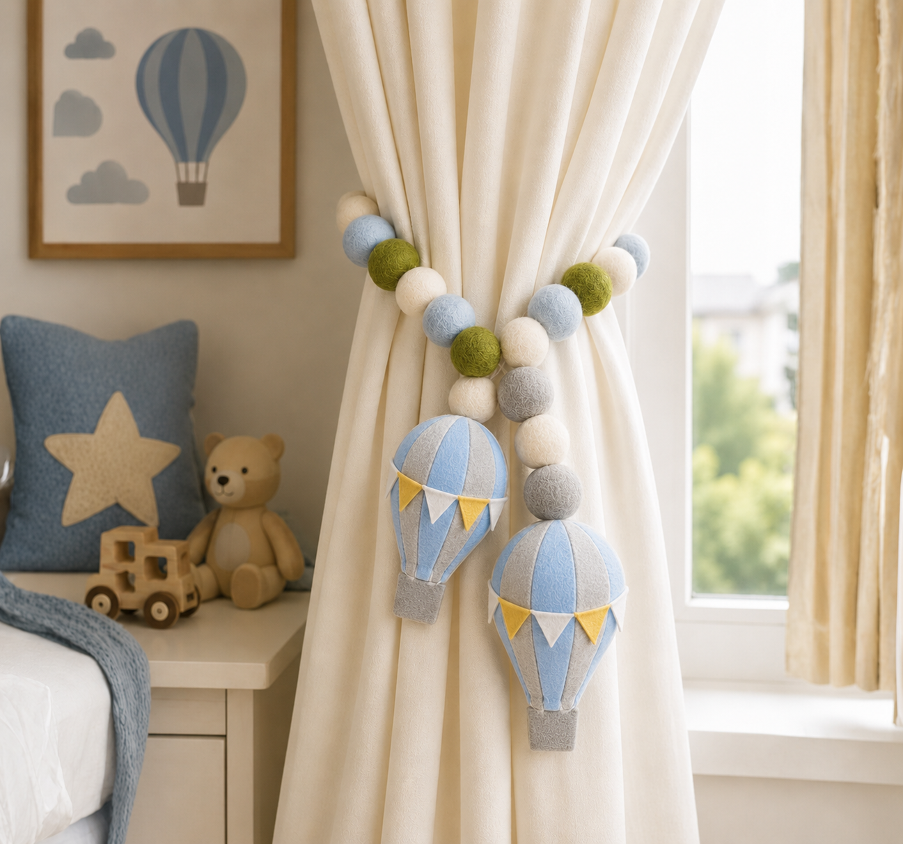 felt hot air balloon curtain tiebacks i pebbles and patches