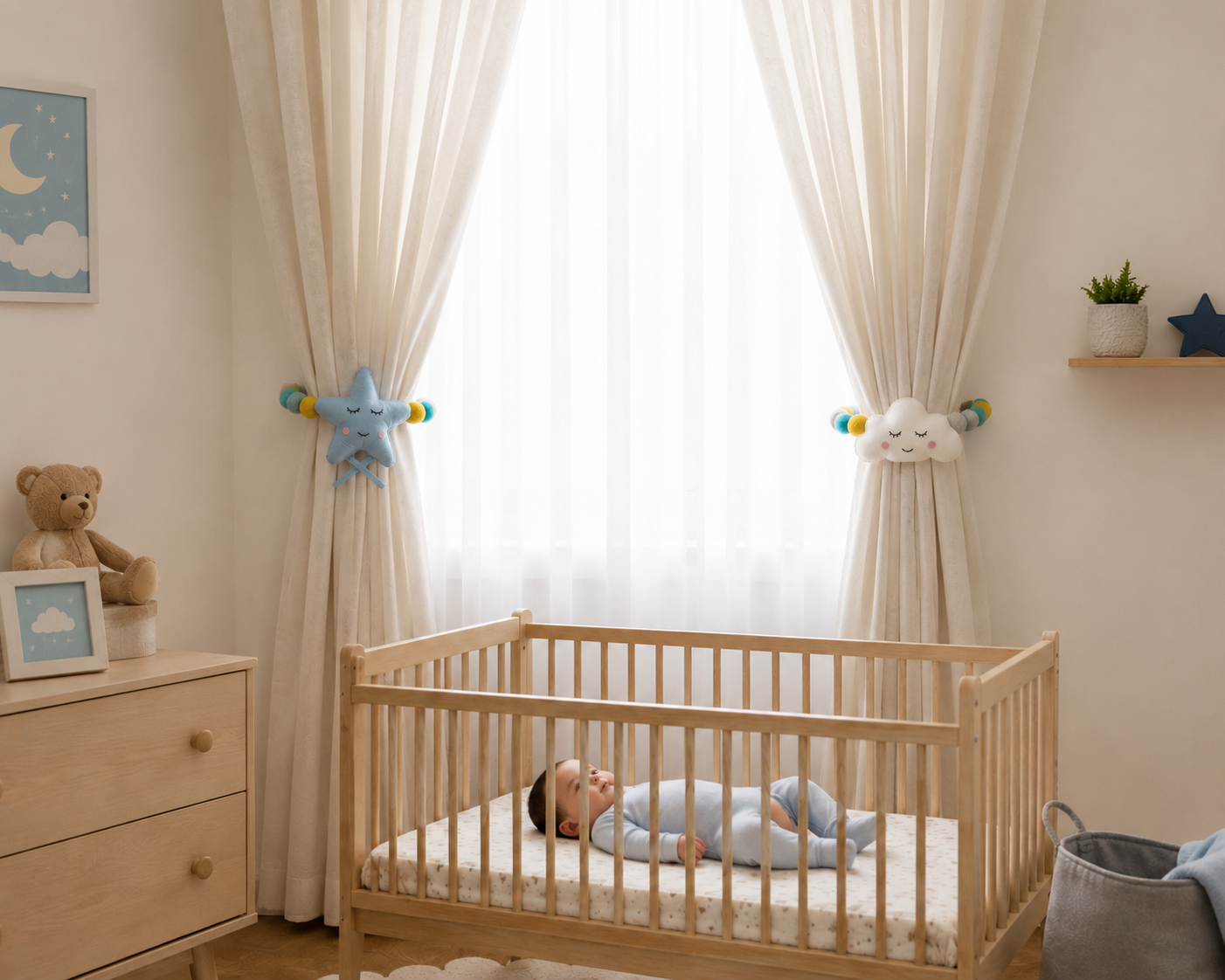 Star & Cloud Curtain Tie Pair