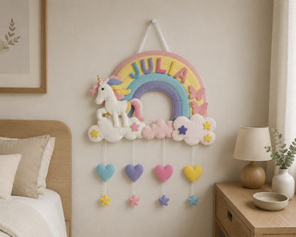 Rainbow Unicorn Dreams Personalised Wall Hanging