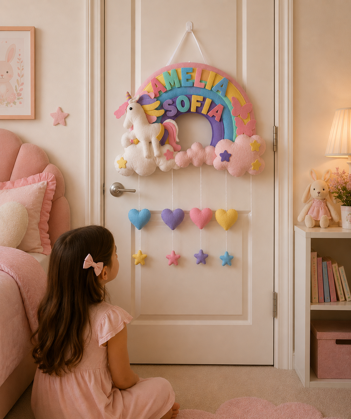Rainbow Unicorn Dreams Personalised Wall Hanging