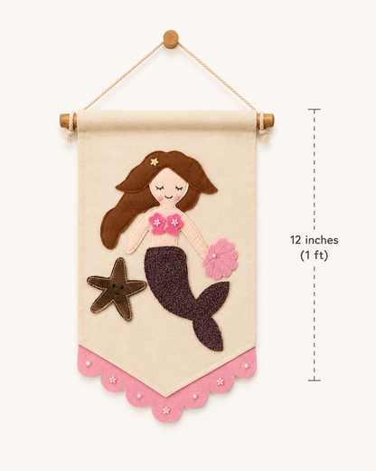 Handcrafted mermaid girls room decor wall hanging pebbles and patches