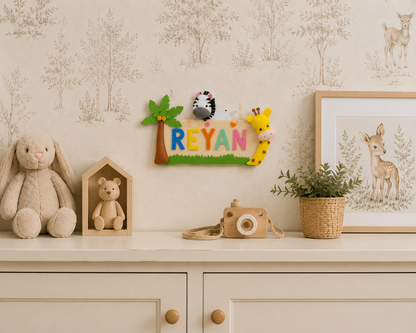 Personalised felt Jungle Name Plaque, name/wall hanging