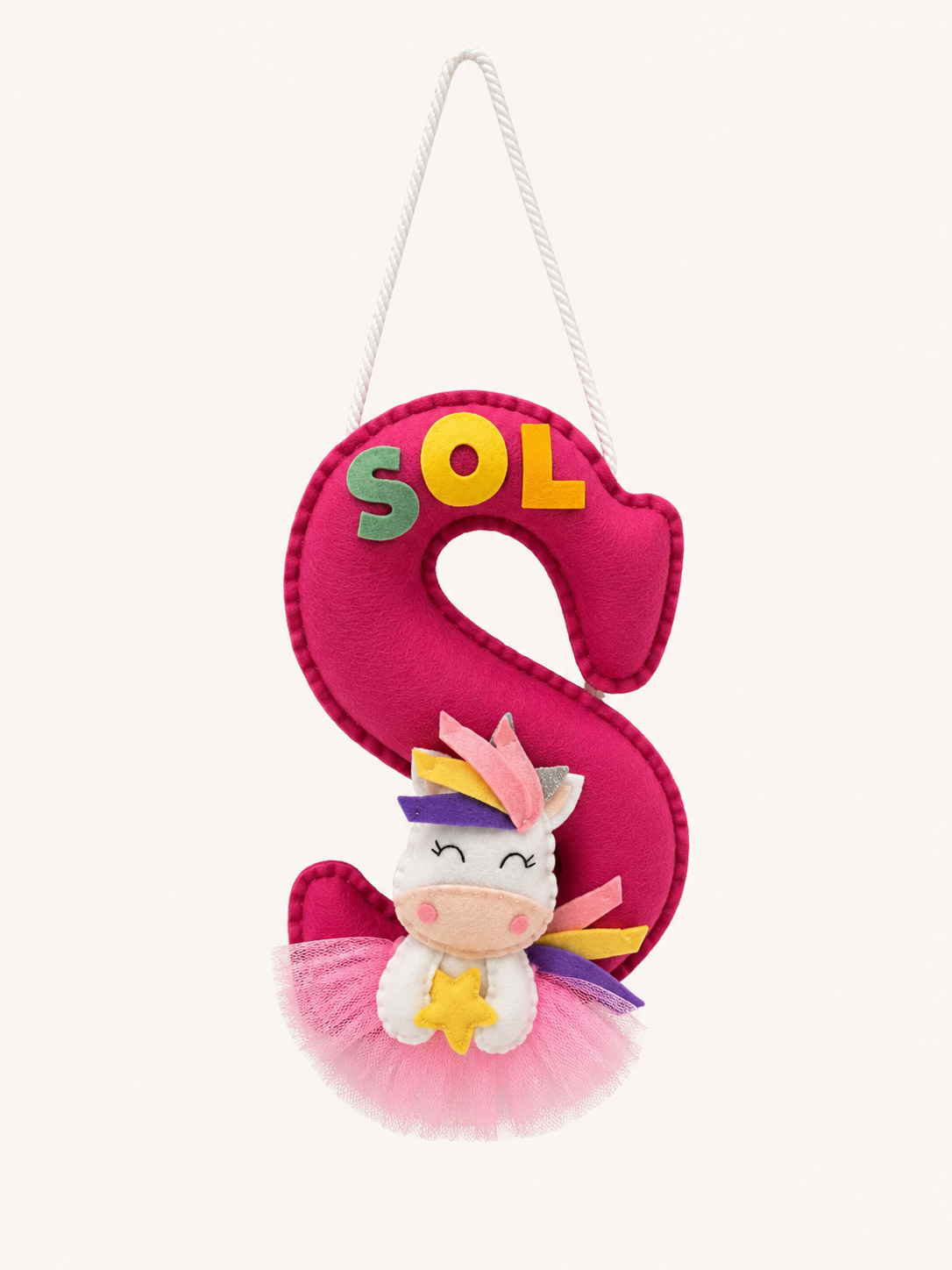 Unicorn_initial_name_hanging pink