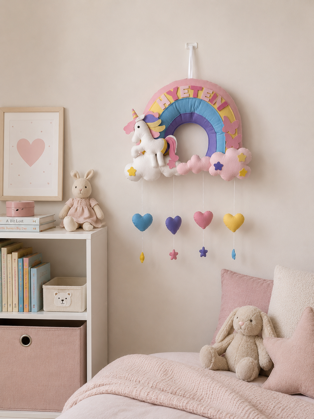 Unicorn_rainbow_dreams_personalised_name hanging