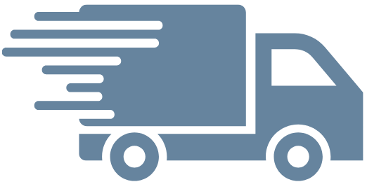 Icon of a blue delivery truck with speed lines